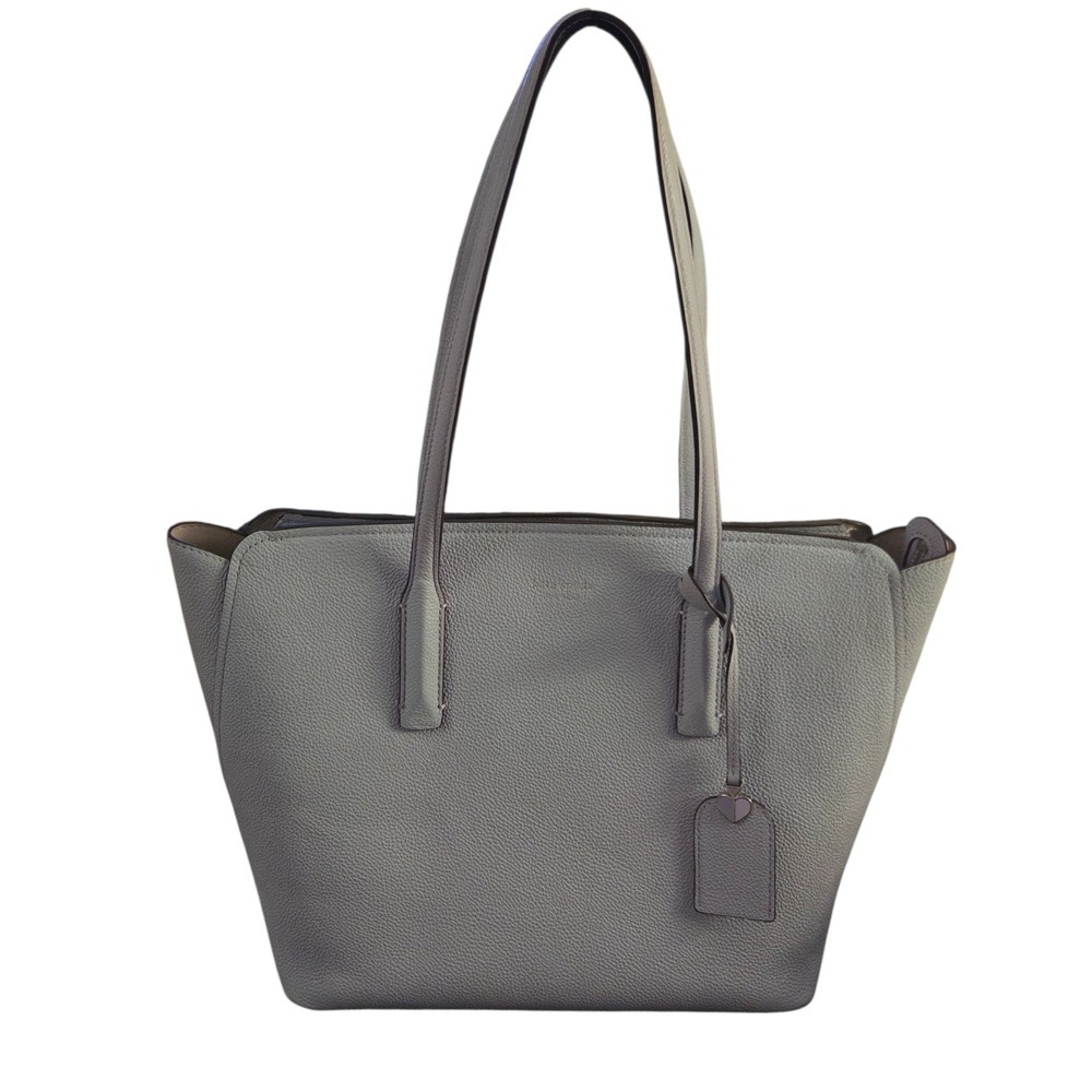 Kate Spade Lavender Gray Pebbled Leather Tote Large Shoulder Bag Minimalist Chic